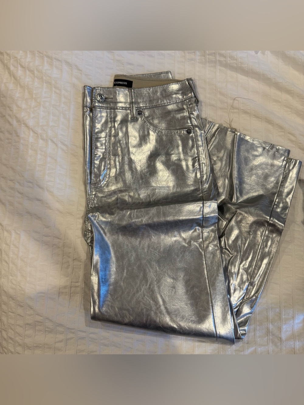 Express Metallic Silver Straight Super High  Rise Jeans